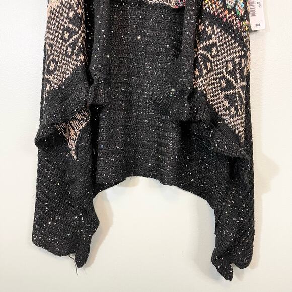 ADORE Cardigan Womens S Black Floral Sequins Open Front Sleeveless Sweater NWT - Picture 7 of 11